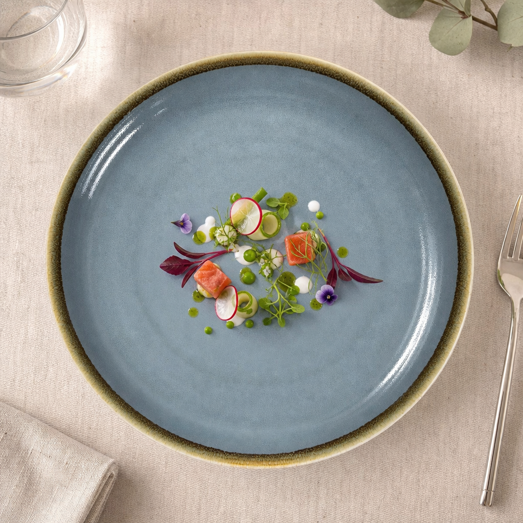 Ocean Blue Porcelain Coupe Plates 230mm for Modern Dining