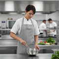 Polycotton Butcher's Stripe Bib Apron Grey for Commercial Kitchens