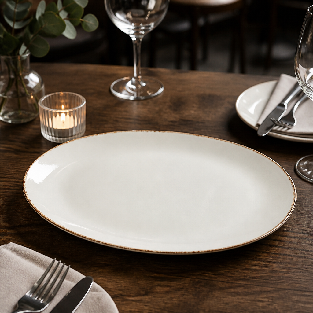 Brown Dapple Oval Coupe Plates 343mm for Stylish Dining (Pack of 12)