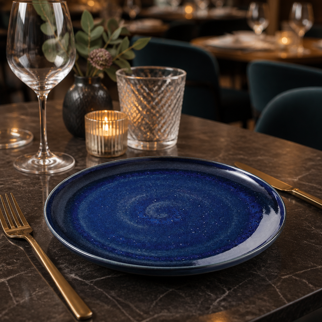 Coupe Plates Deep Blue Porcelain for Elegant Dining (Pack of 12)
