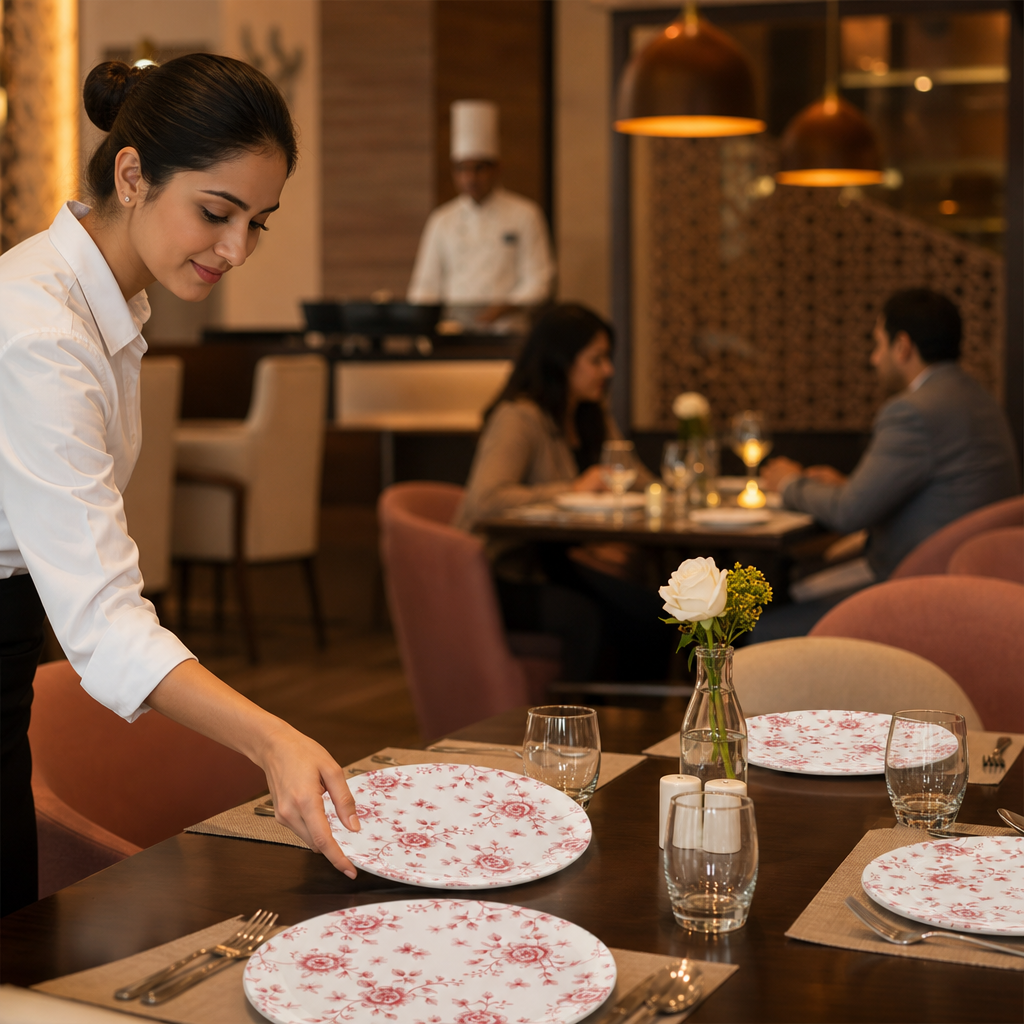 Rimmed Plates Design Vitrified Ceramic for Elegant Dining (Pack of 6)