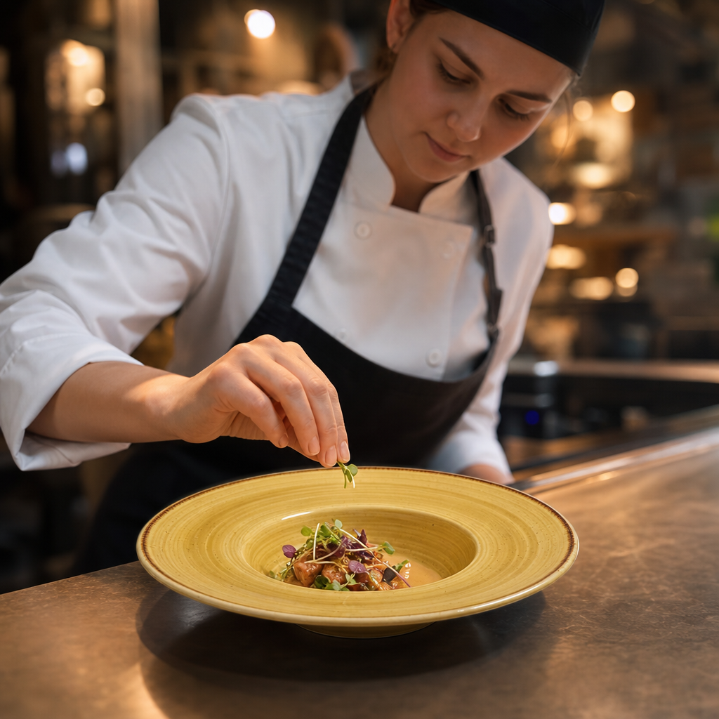 Stonecast Wide Rim Bowl in Mustard Seed Yellow for Catering & Hospitality