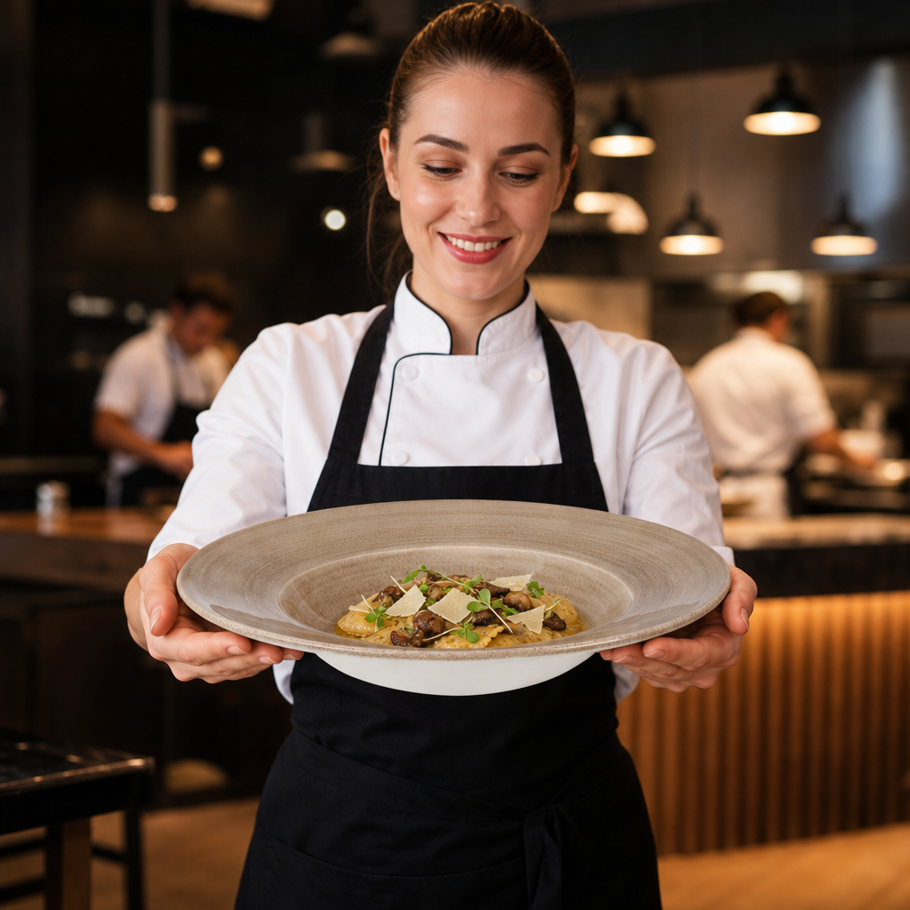 Round Wide Rim Bowls 280mm Taupe Porcelain for Restaurants (Pack of 12)