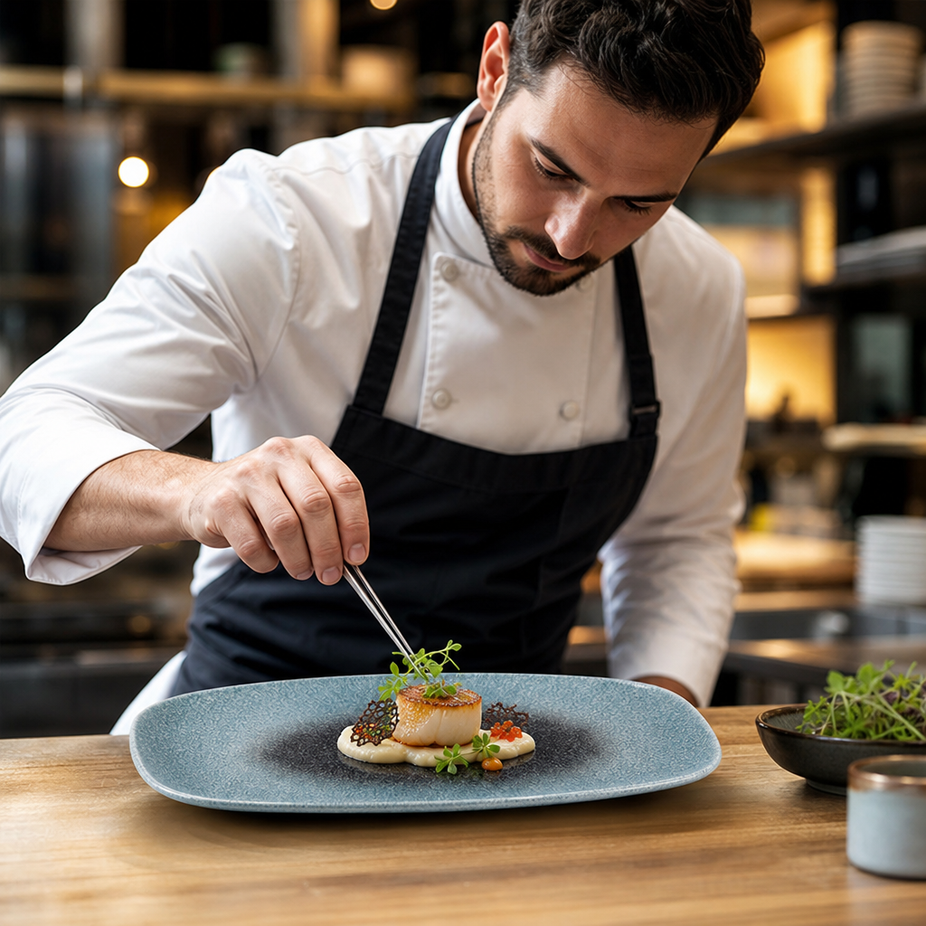 Chefs Oblong Plate Blue Vitrified Ceramic for Fine Dining (Pack of 6)