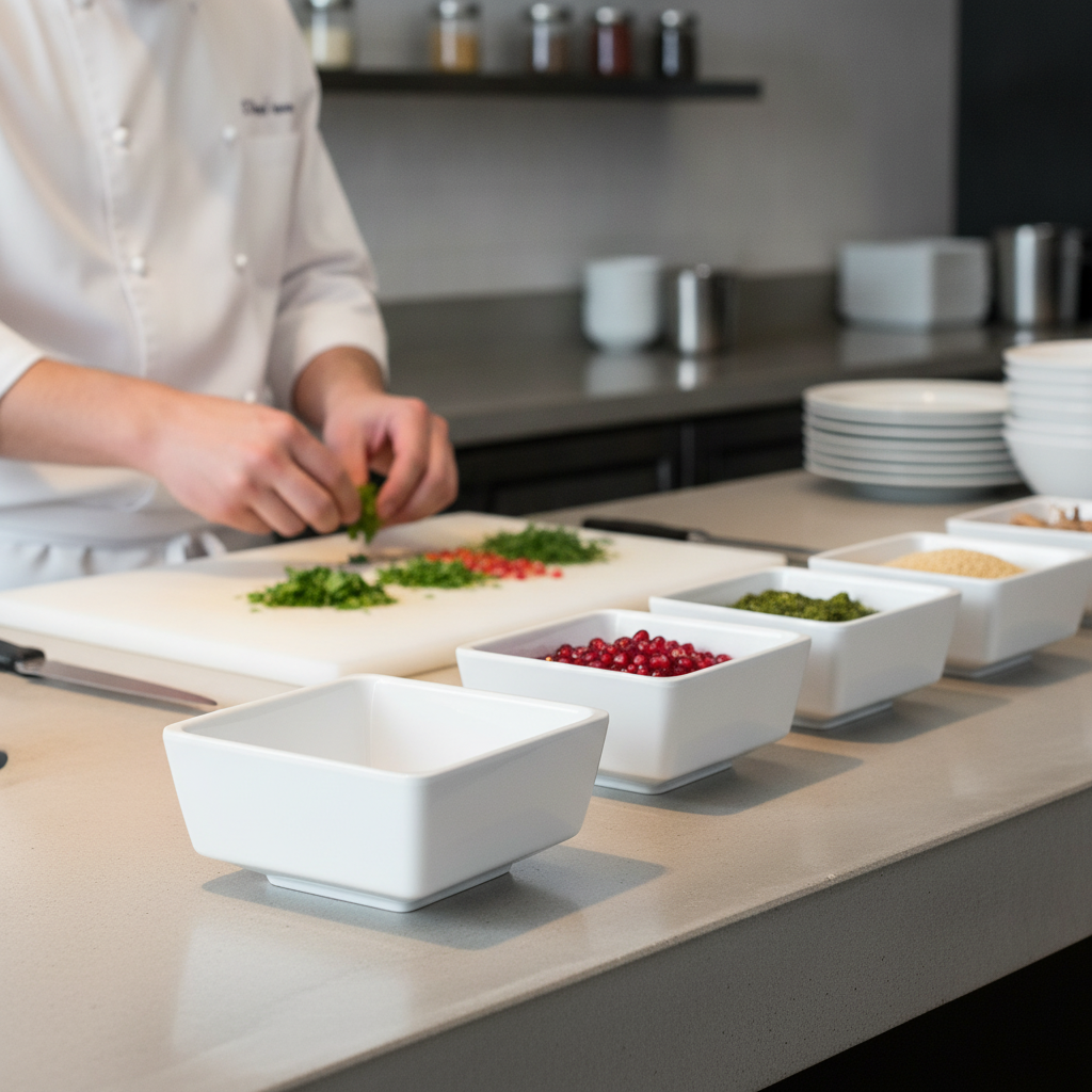 Melamine White Square Bowl 30ml for Catering & Hospitality