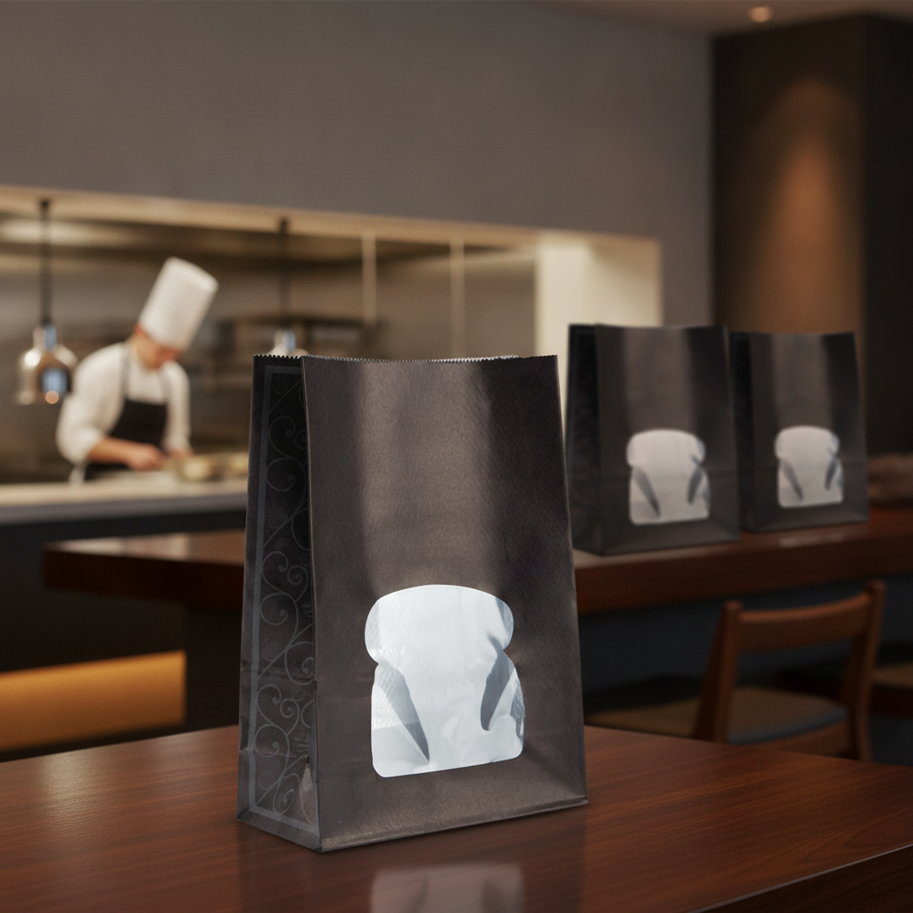 Recyclable Paper Sandwich Bags with Window Black for Takeaway (Pack of 250)