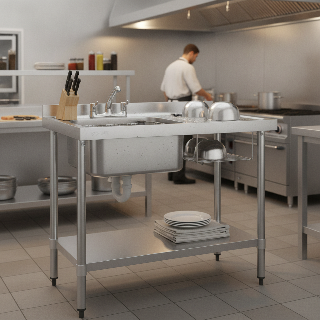 Stainless Steel Single Sink with Right Hand Drainer for Commercial Kitchens