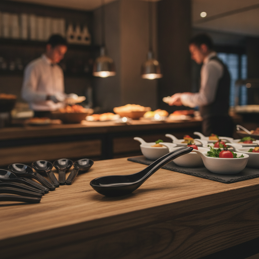 Recycled PET Party Spoon Black 135mm for Buffet Settings