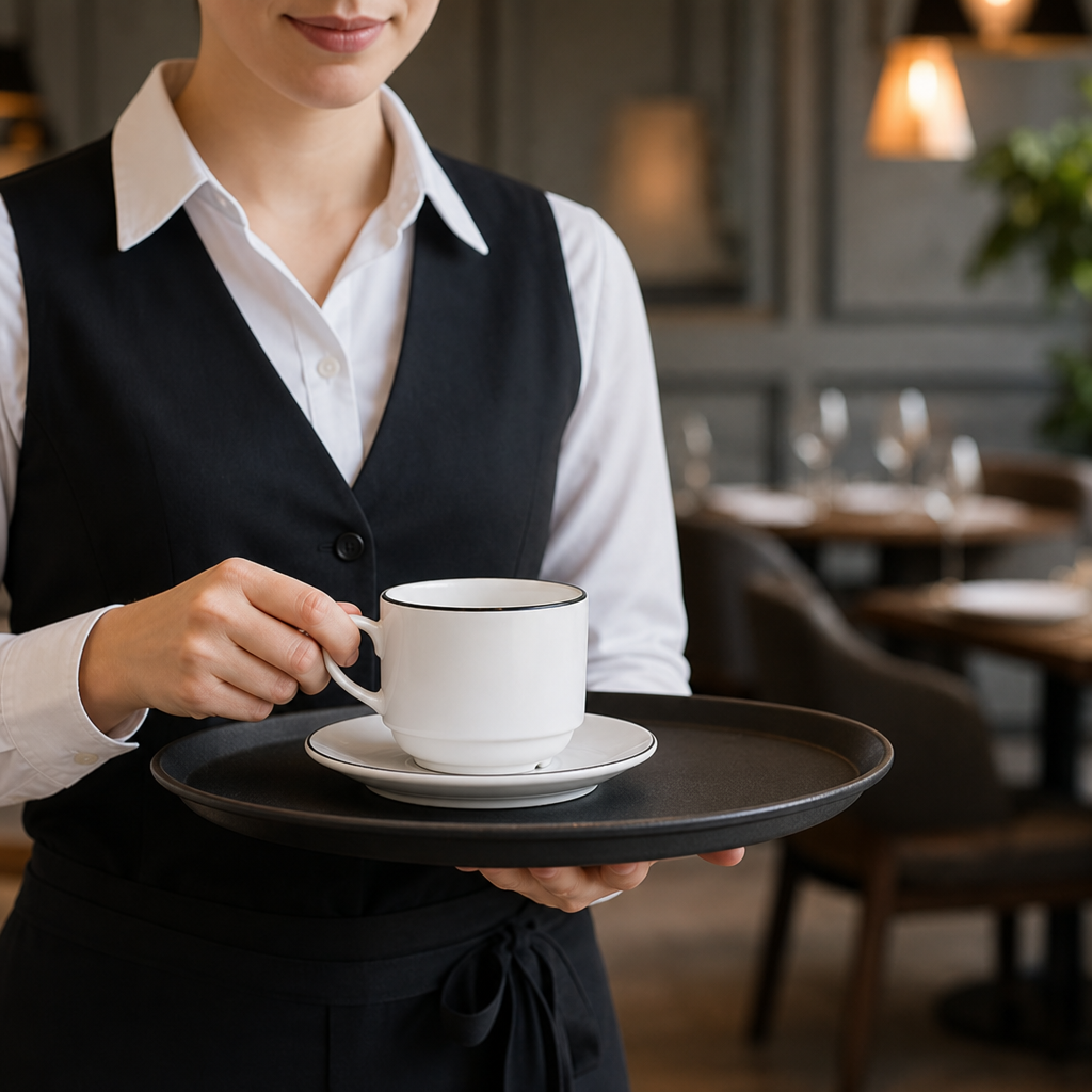 Stacking Tea Cups Rim 206ml Black Fine China for Catering (Pack of 24)