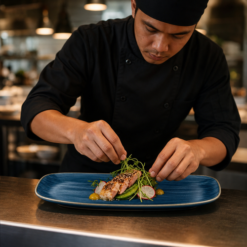 Blue Chef's Oblong Plates x 350 187mm Brown Vitrified Ceramic for Casual or Special Occasion Dining (Pack of 6)