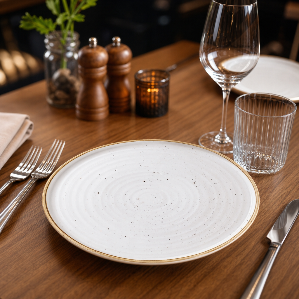 Hand Decorated Walled Plates White Vitrified Ceramic for Restaurants & Cafés (Pack of 6)