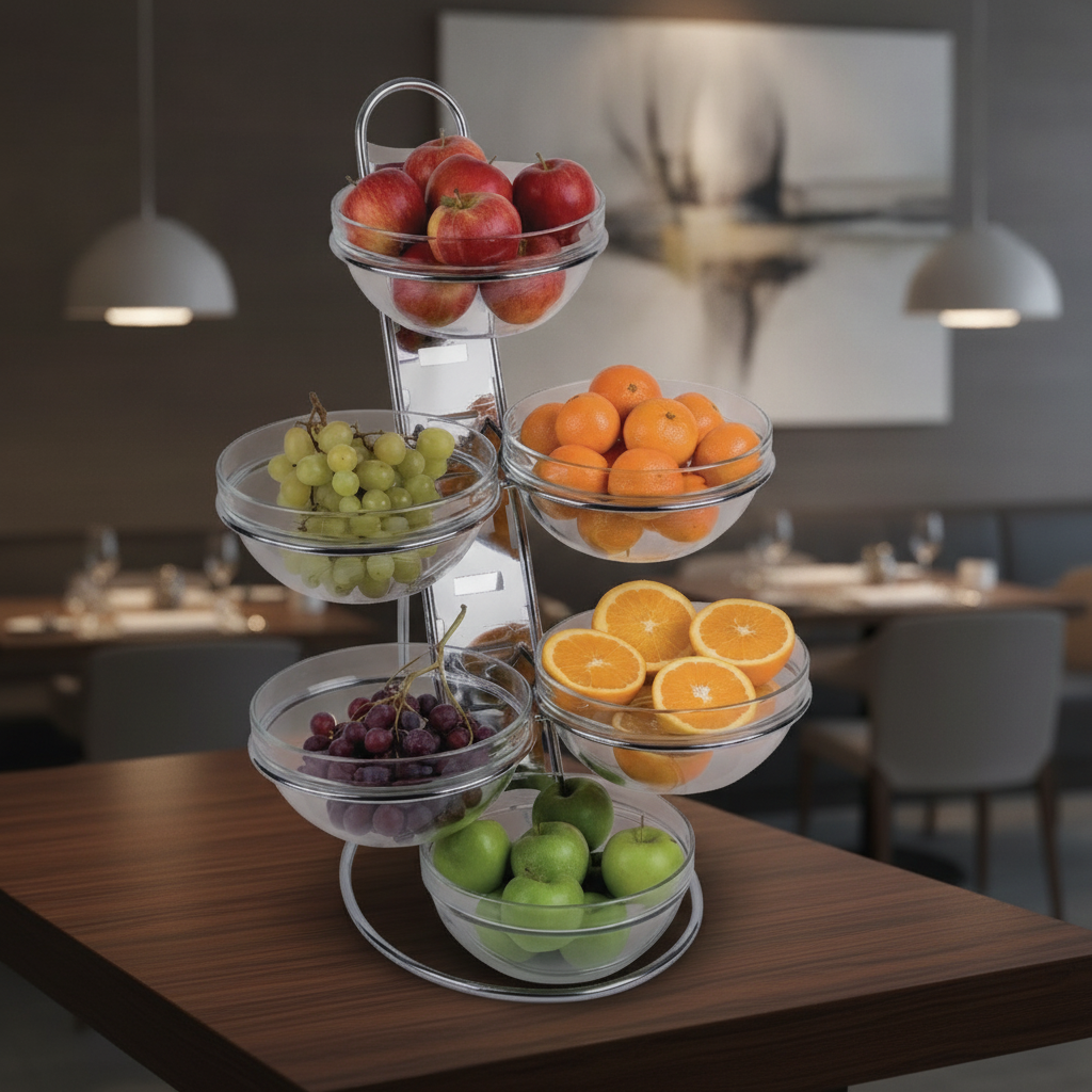 Chrome Buffet Ladder Set with Glass Bowls for Catering Events