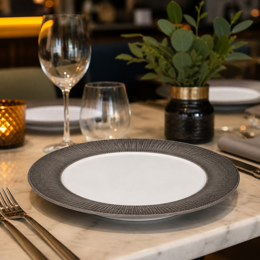Footed Plates Vitrified Porcelain for Banqueting & Events (Pack of 12)