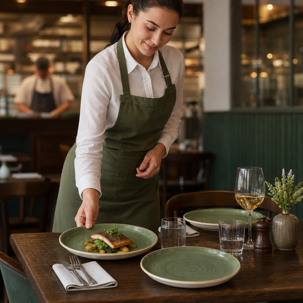 Walled Plates 210mm Green Vitrified Ceramic for Restaurants & Cafés (Pack of 6)