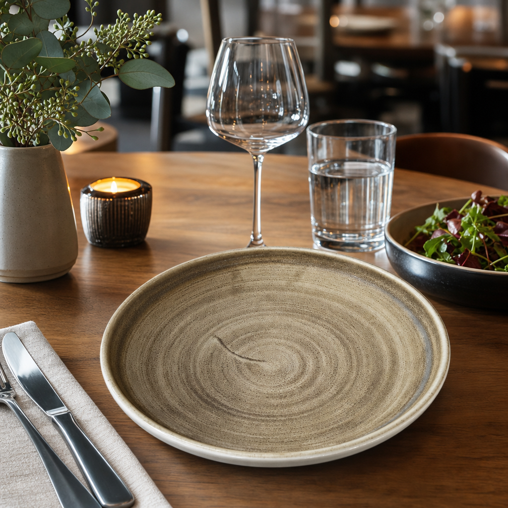 Walled Plates Taupe Porcelain for Stylish Dining (Pack of 6)