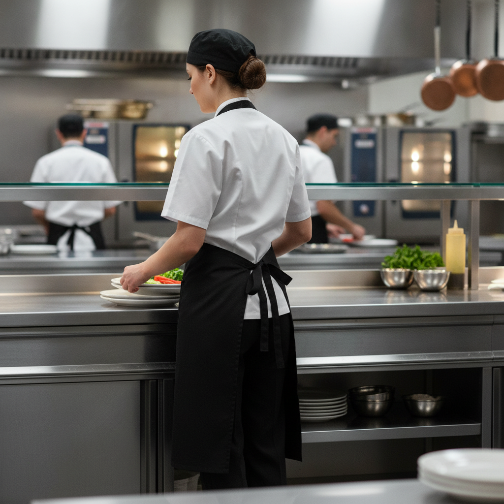 Polycotton Black Bistro Apron with Pocket for Restaurant Staff