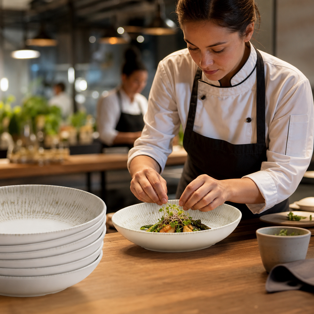 Organic Deep Bowls 250mm Natural Ceramic for Hospitality Use (Pack of 6)
