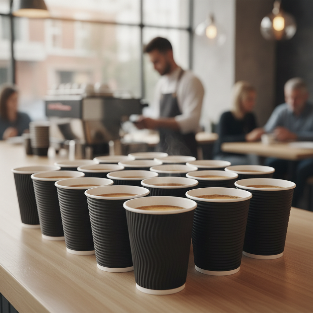 Cardboard Black Coffee Cups 340ml for Takeaway Drinks (Pack of 25)