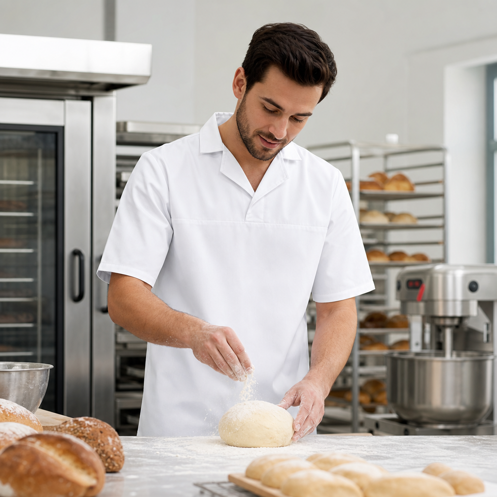 Unisex Polycotton Bakers Shirt in White for Professional Baking
