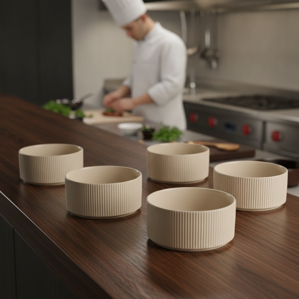 Porcelain Bowl 1.6L in Matt Sand for Catering & Hospitality (Pack of 6)