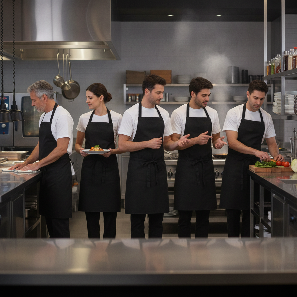 Polycotton Black Bib Aprons for Staff Uniforms (Pack of 5)
