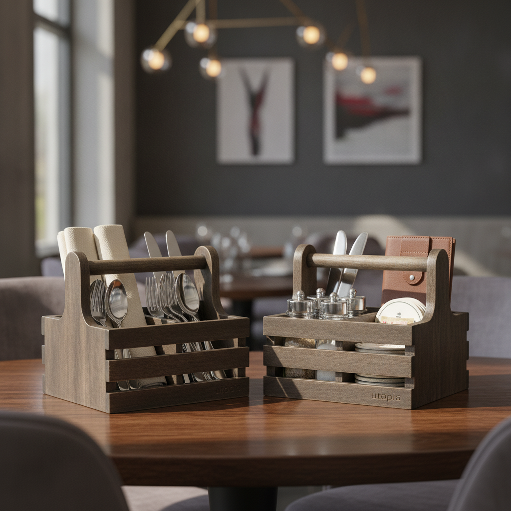 Paulownia Wood Small Rustic Table Caddy 155x150mm for Hospitality (Pack of 2)