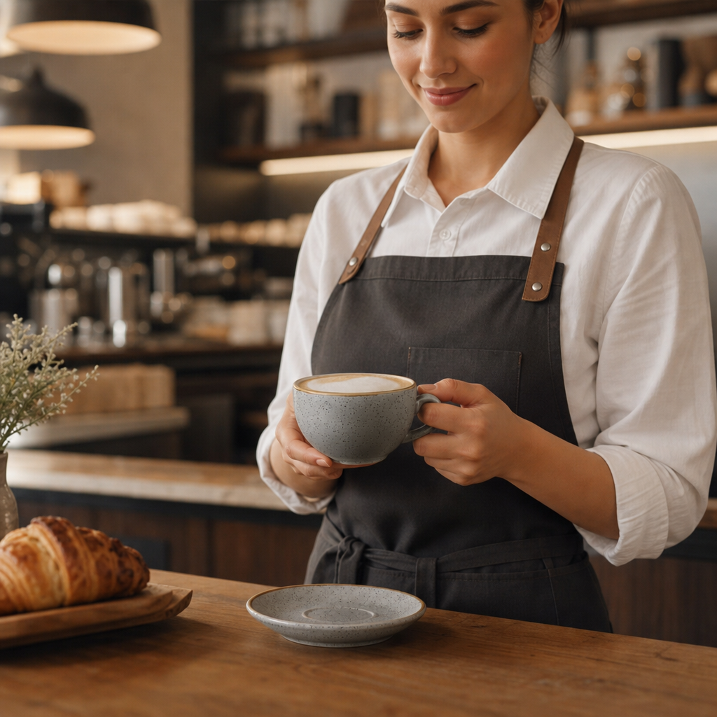 Round Cappuccino Cups in Peppercorn Grey 12oz Super Vitrified Ceramic for Cafés & Restaurants (Pack of 12)