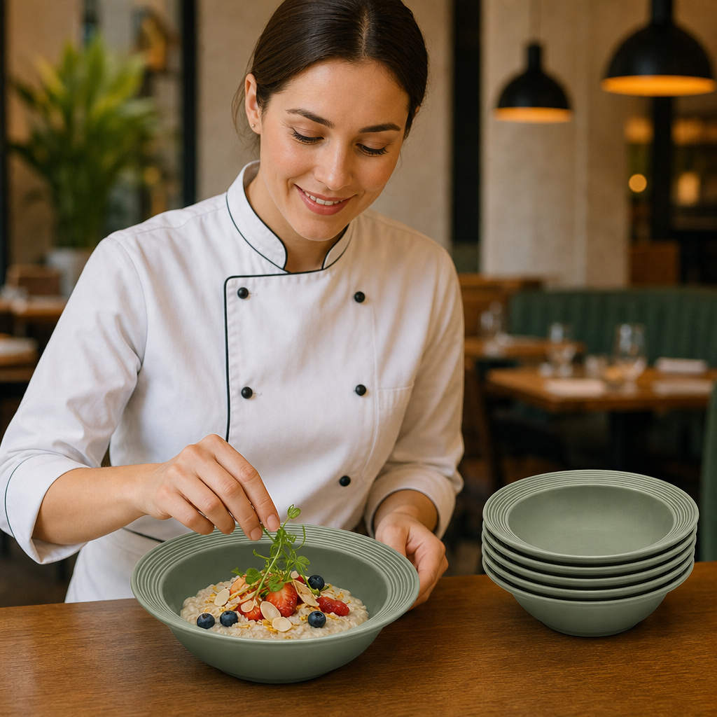 Oatmeal Bowls 165mm Green Porcelain for Casual Dining (Pack of 12)