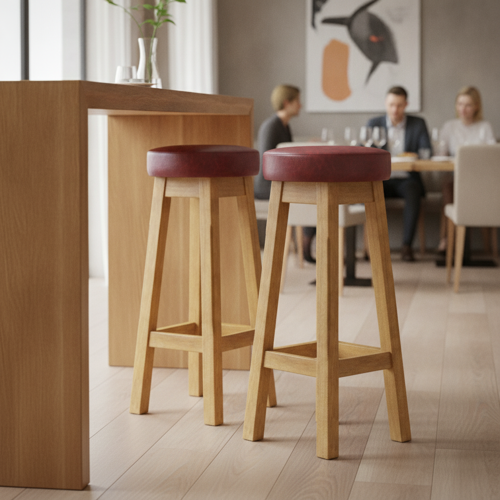 Rubber Wood High Stool with Bison Bordeaux Seat 760x335mm for Dining Spaces (Pack of 2)