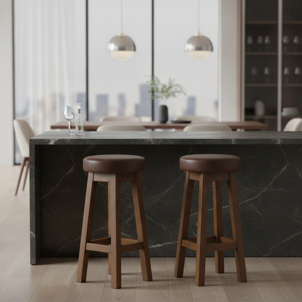 Rubber Wood Vintage High Stool with Bison Espresso Seat 760x335mm for Dining Spaces (Pack of 2)