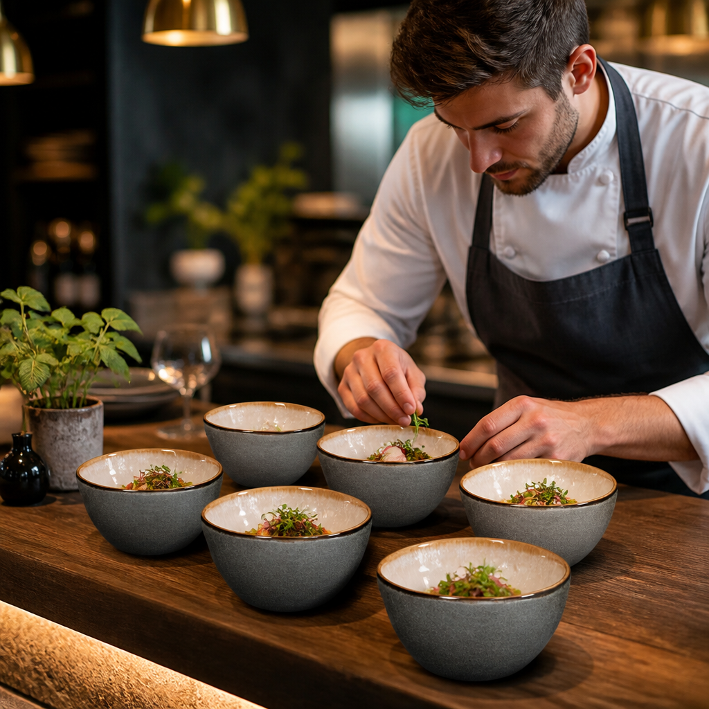 Reactive Glazed Bowls 135mm Aqua Stoneware for Dining (Pack of 6)