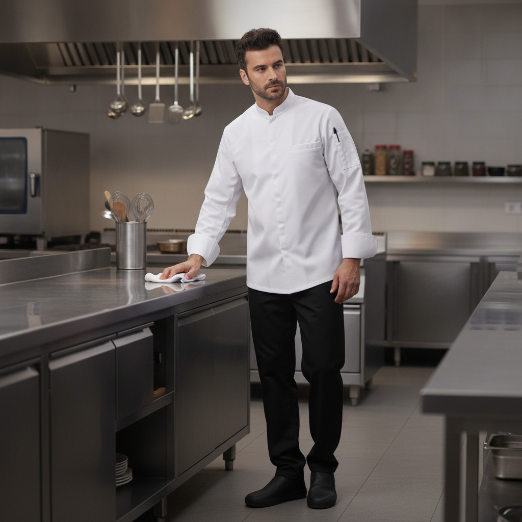 Recycled Polyester Chef Jacket White for Hospitality Uniforms
