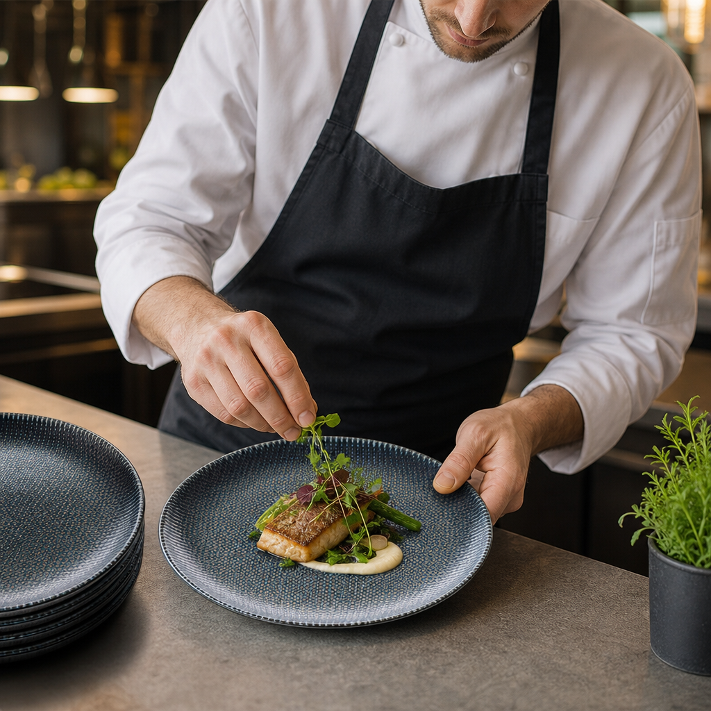 Metallic Coupe Plates 220mm Blue Vitrified Ceramic for Hospitality Use (Pack of 12)