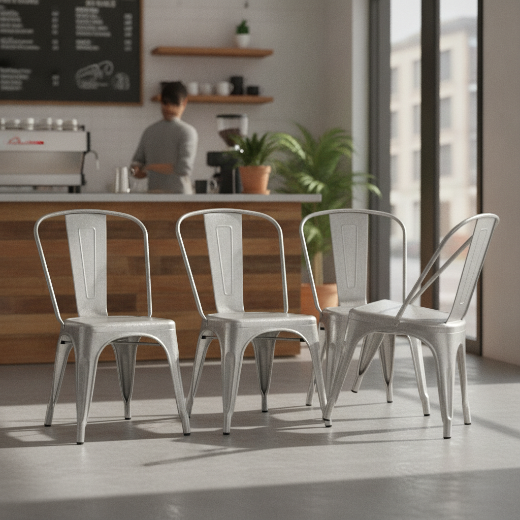 Galvanised Steel Bistro Side Chair 850x430mm for Coffee Shops & Pubs (Pack of 4)