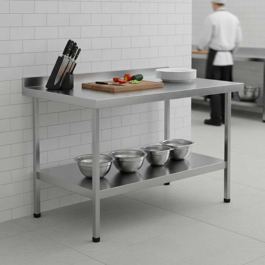 304 Stainless Steel Wall Table with Upstand 600mm for Food Preparation