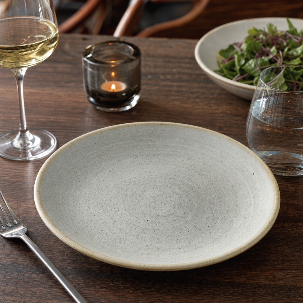 Coupe Plates 220mm Grey Porcelain for Restaurants & Cafés (Pack of 12)