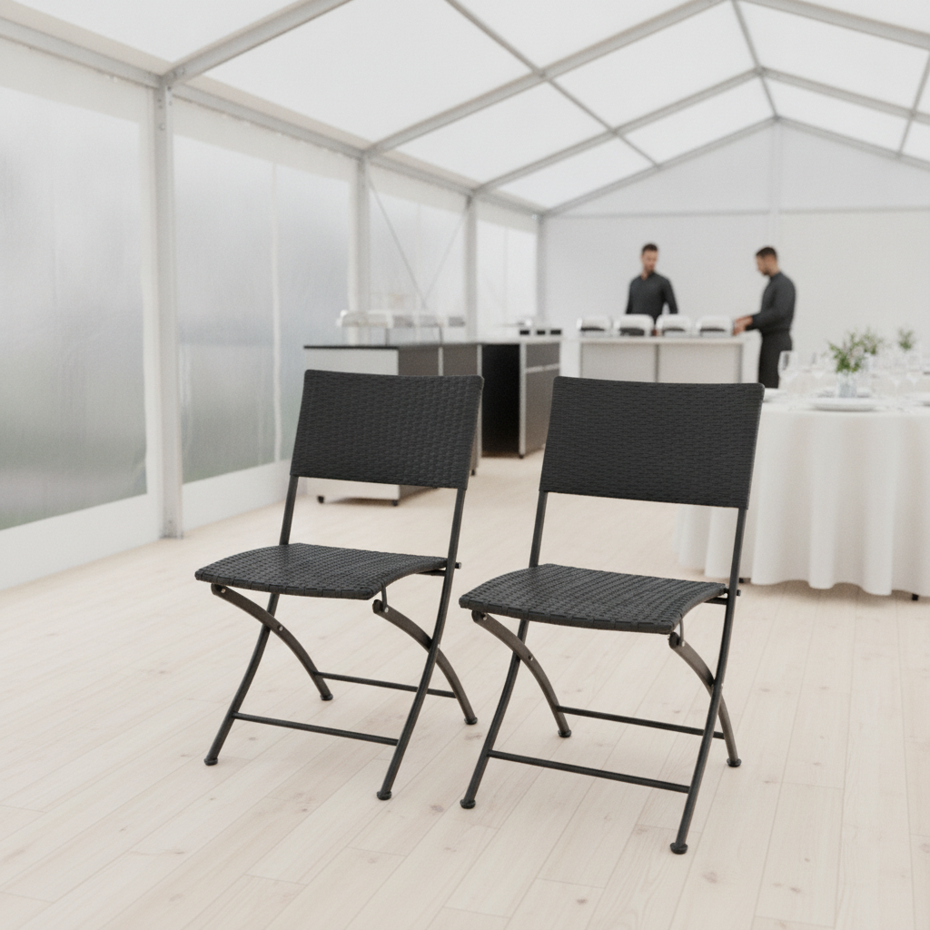 Steel and PE Wicker Folding Chairs 850x580mm for Mobile Catering (Pack of 2)