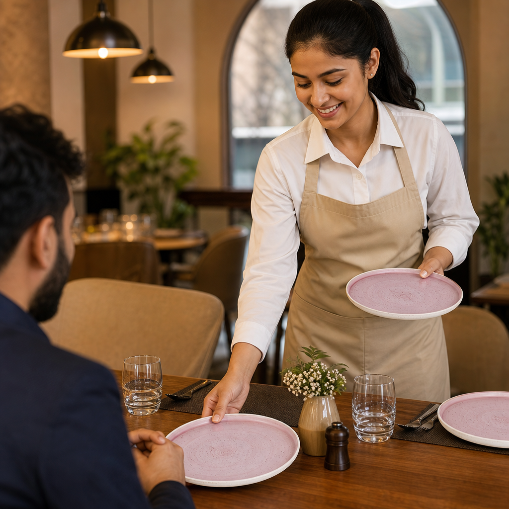 Walled Plates 257mm Pink Vitrified Ceramic for Casual Dining (Pack of 6)
