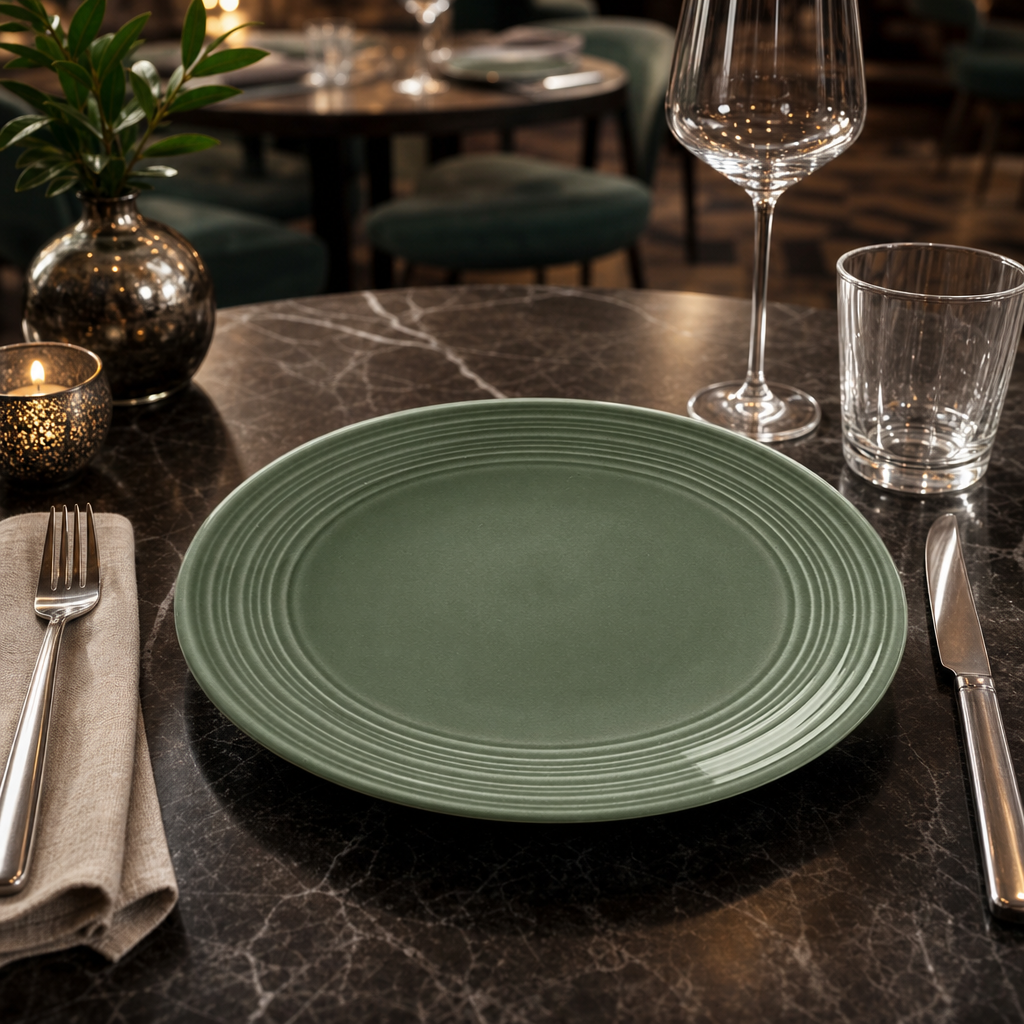 Coupe Plates Green Porcelain for Stylish Dining (Pack of 12)