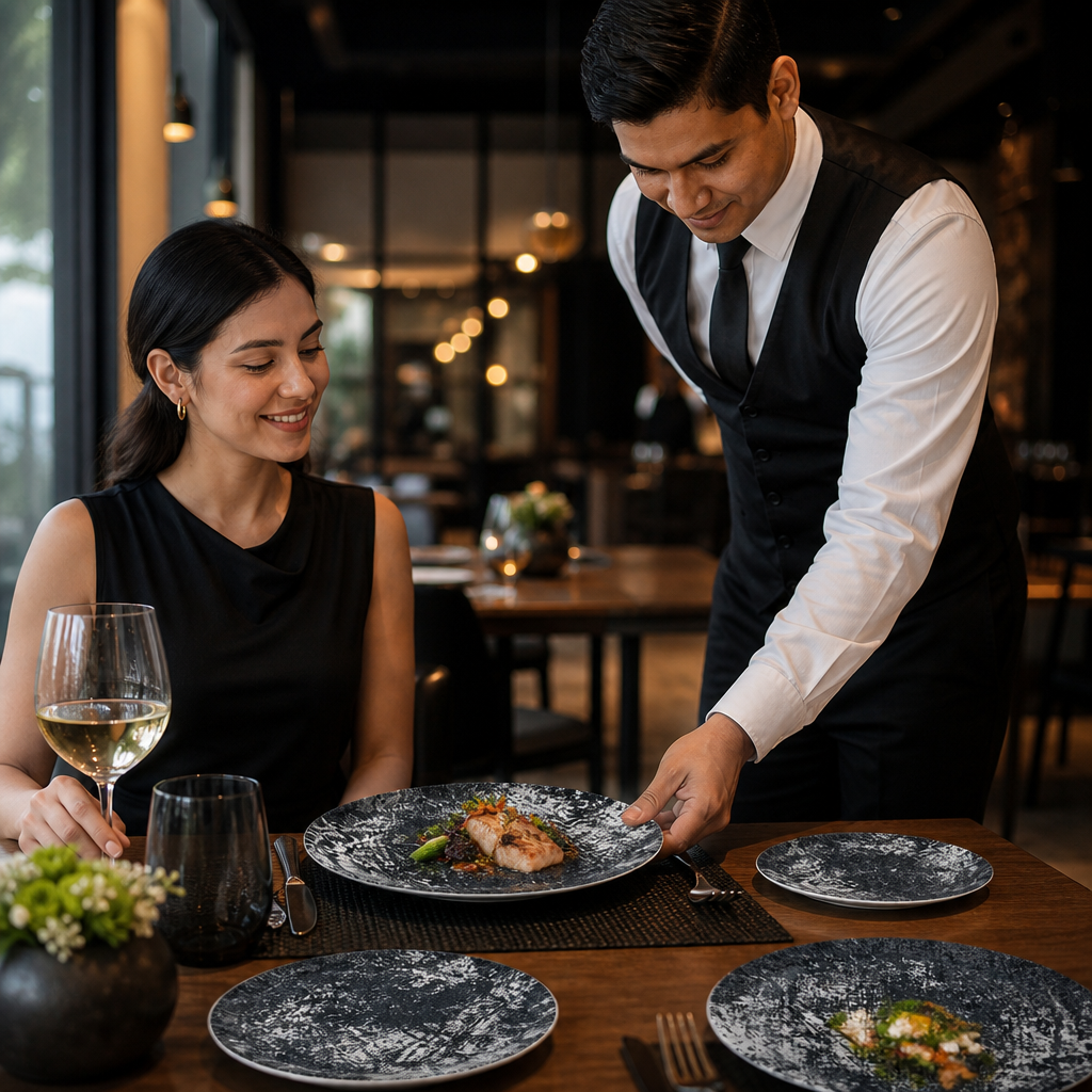 Vitrified Plates Black China for Contemporary Dining (Pack of 12)