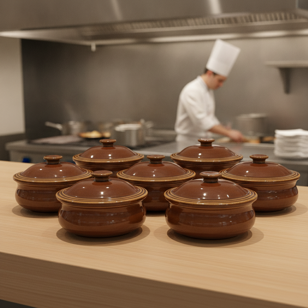 Porcelain Rustic Brown Simmer Stew Pots 430ml for Home Dining (Pack of 6)
