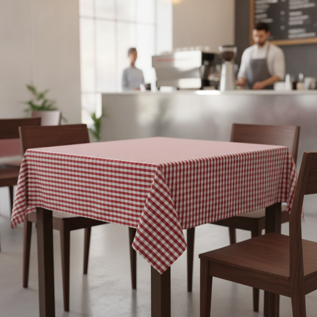 Red and White Gingham Polyester Tablecloth for Cafés (Multiple Sizes)