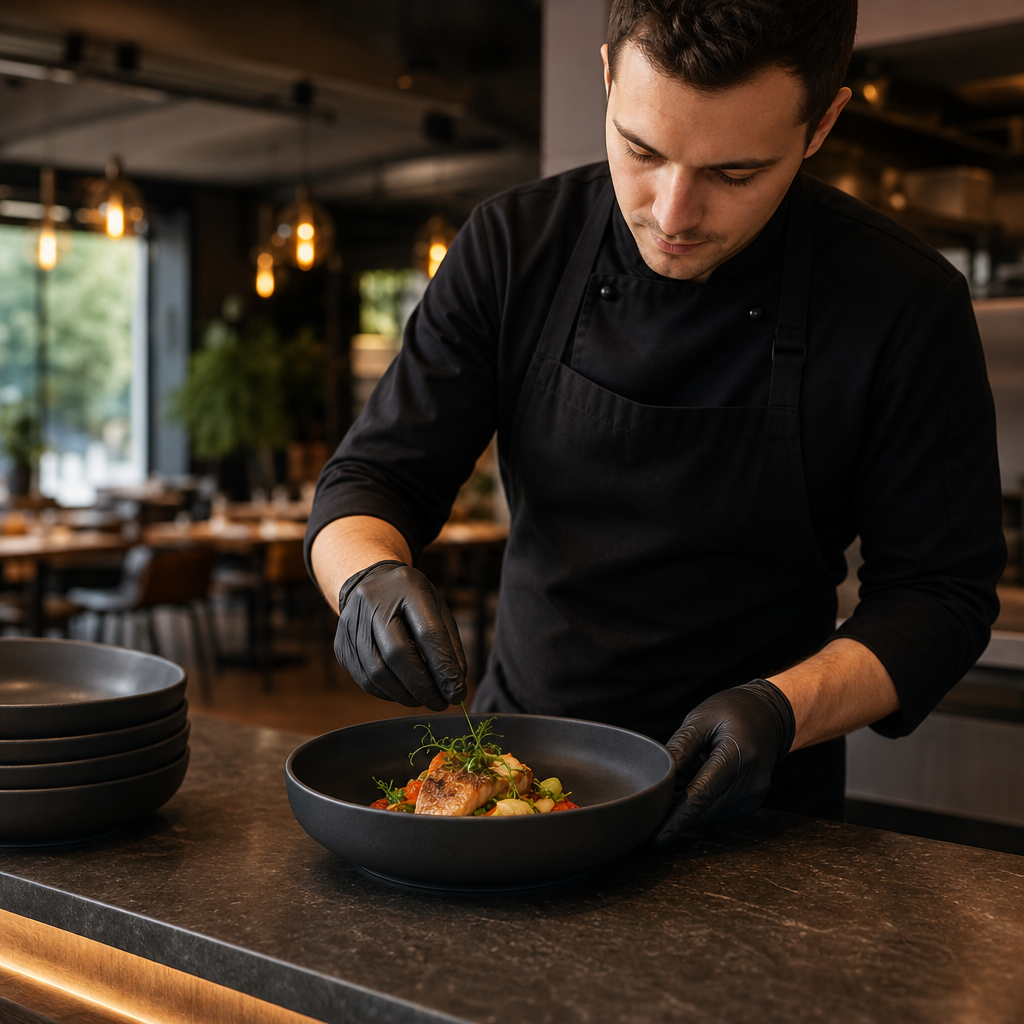 Bowls 220mm Black Stoneware for Elegant Table Settings (Pack of 6)