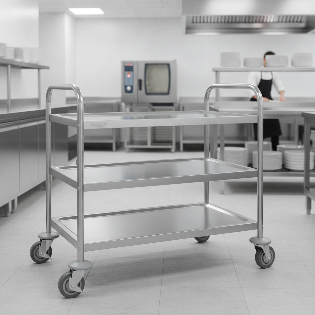 Stainless Steel Three Tier Clearing Trolley for Efficient Transport