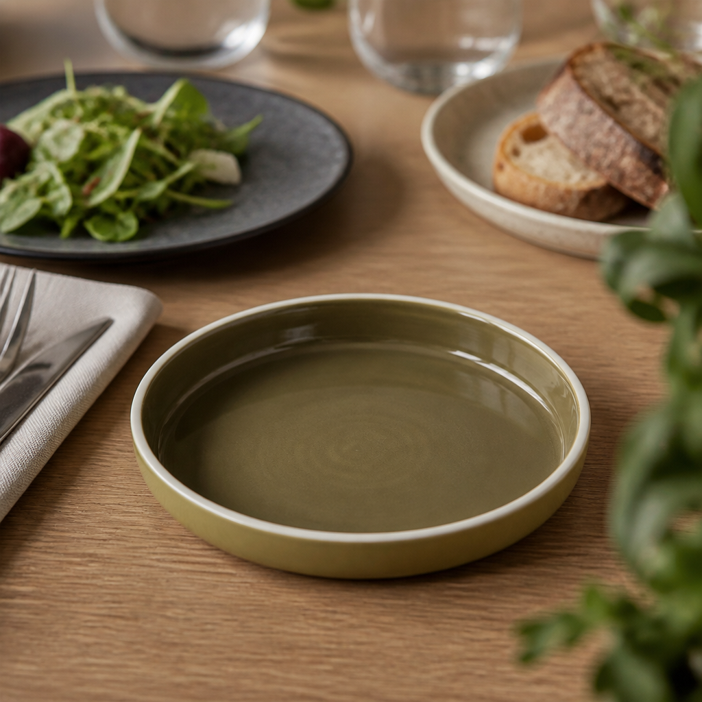 Round Olive Green Stacking Trays 165mm for Casual Dining - Pack of 12