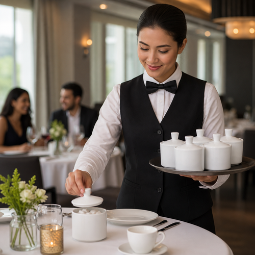 Alumina Vitrified Ceramic Sugar Pots for Fine Dining (Pack of 6)