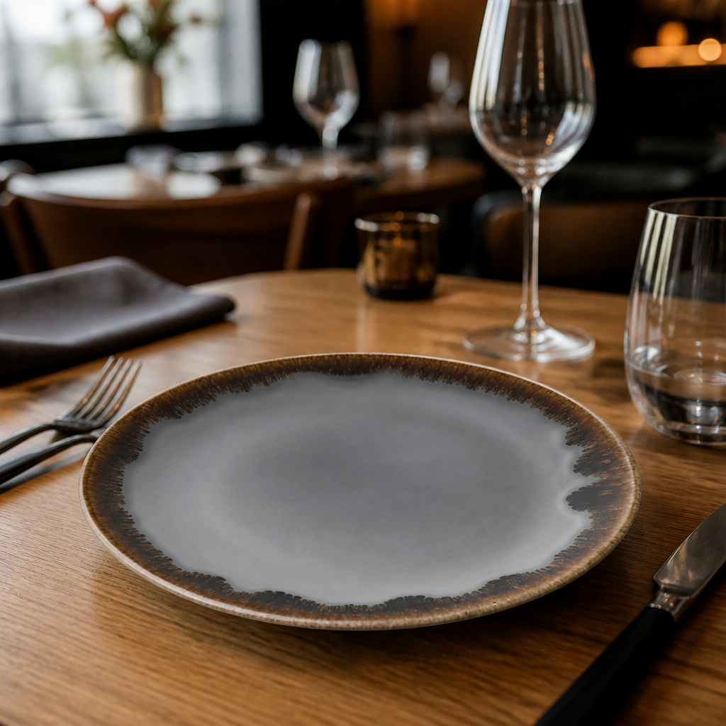 Hand-Finished Coupe Plates 165mm Grey Porcelain for Modern Dining (Pack of 12)
