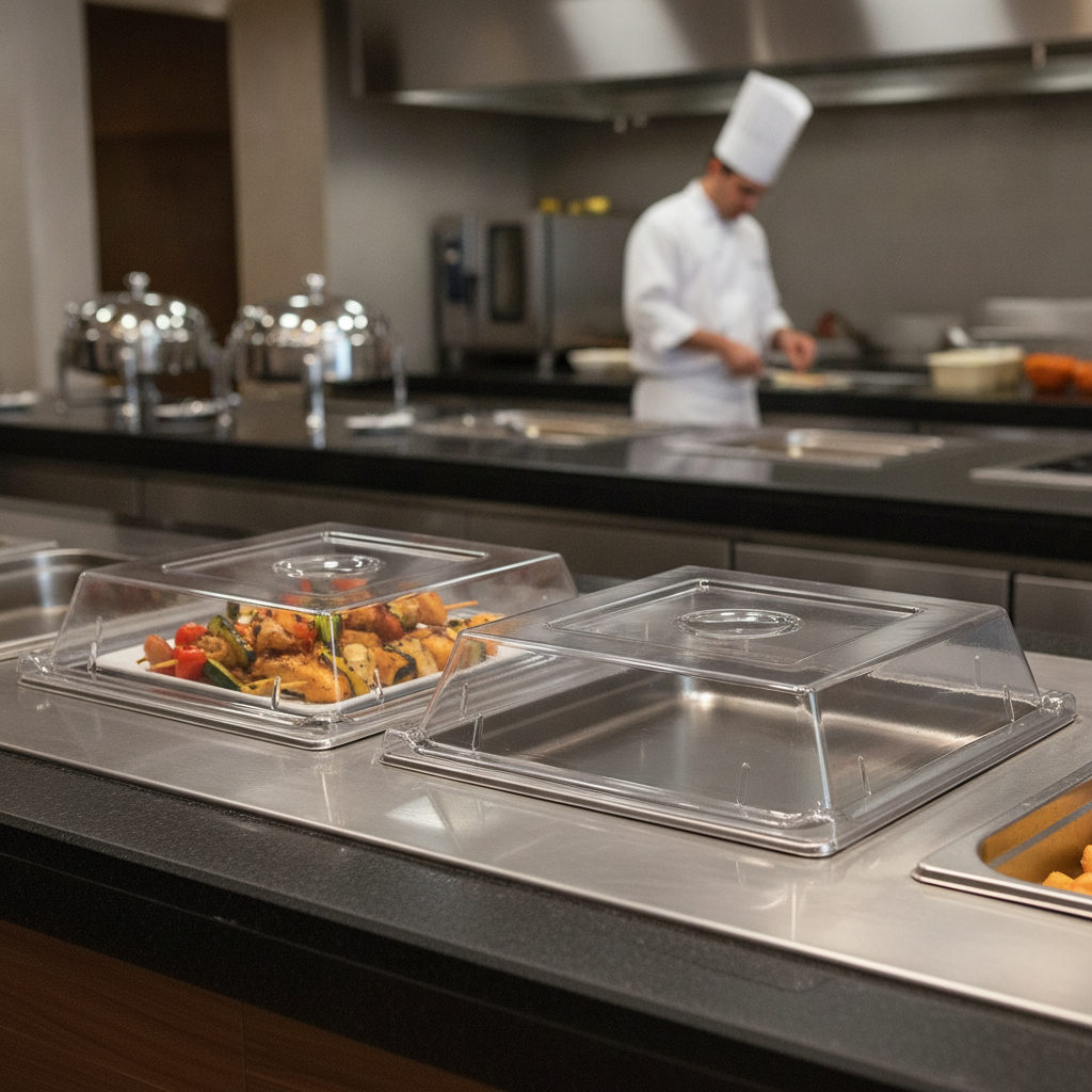 Polycarbonate Square Tray Covers 303mm for Buffet Service (Pack of 2)