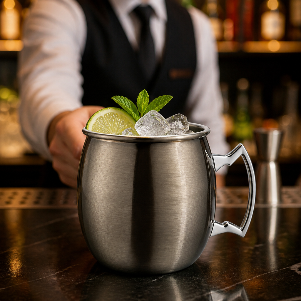 Stainless Steel Curved Moscow Mule Mug 500ml for Serving Cocktails
