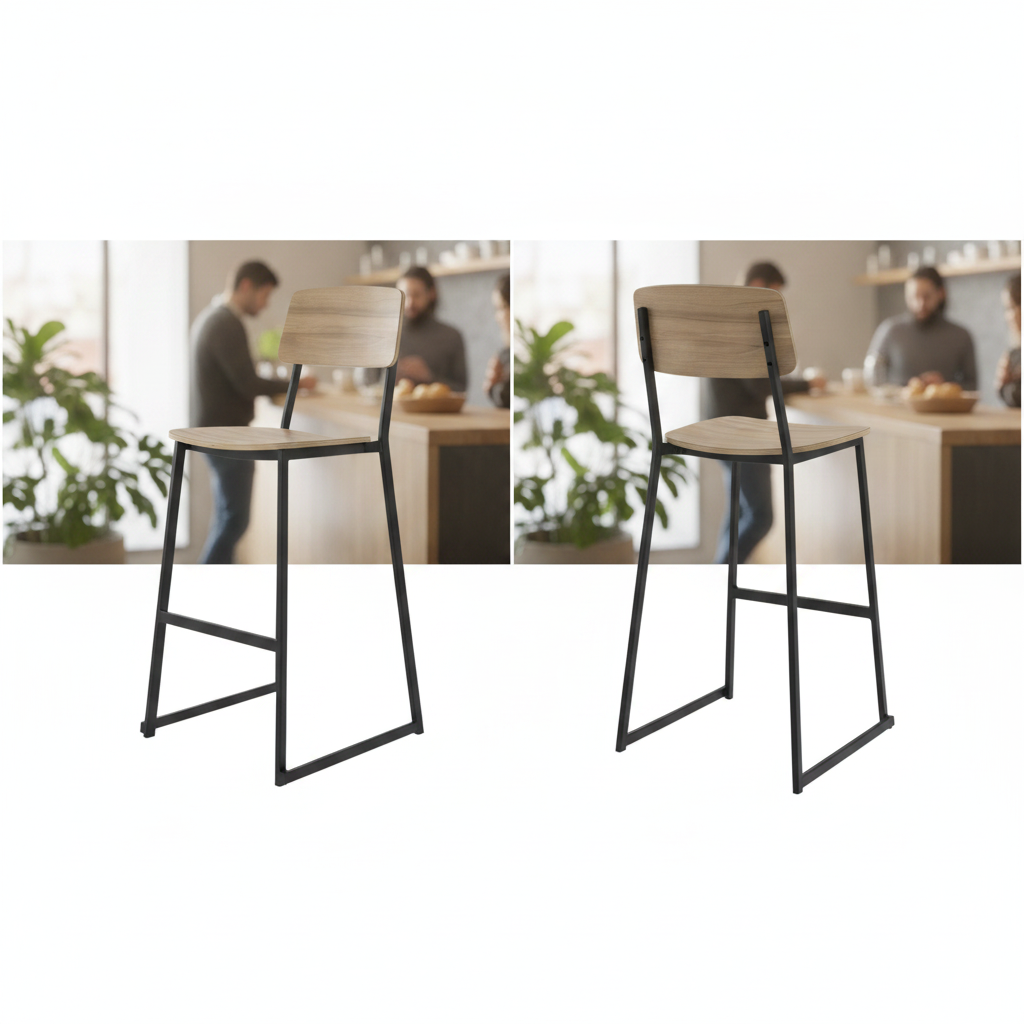 Steel Walnut High Stools 1145mm for Café & Restaurant Use (Pack of 2)